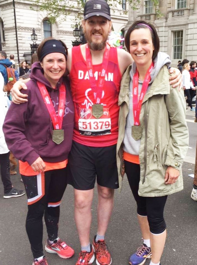 Damian Ashton, with his medal (and two 'marathon cousins') after completing the 2019 London Marathon Damian Ashton, with his medal (and two 'marathon cousins') after completing the 2019 London Marathon